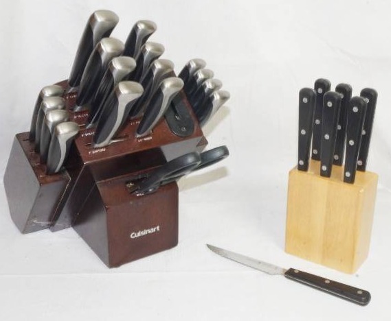 lot 2112 image: Lot of 2 Knife Blocks w knives - J. A. Hemckels and Cuisinart