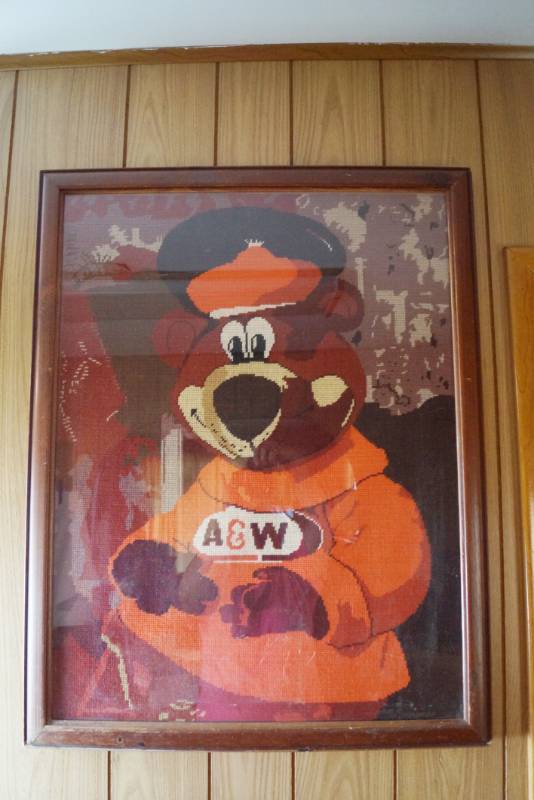 lot 3000 image: HUGE Canvas Art of A&W Rootbeer Bear - Under glass, detailed and COOL