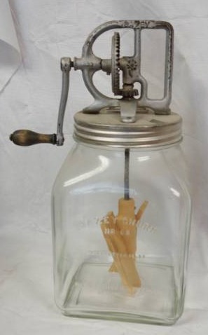 lot 1892 image: Vintage Dazey Butter Churn No. 60 Glass Jar Wood Paddle Patent February 14, 1922 - Rare Unique Find