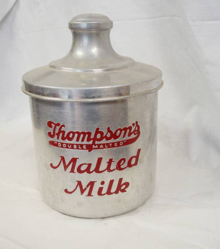lot 1895 image: Unique Vintage Thompsons Malted Milk Canister - Awesome