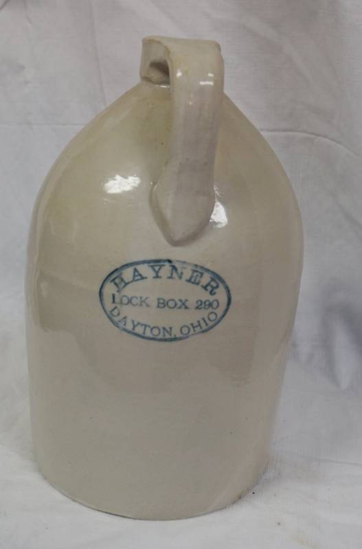 lot 1897 image: Vintage Unique Rare Whiskey Jug Stoneware Hayner Lock Box 290 Dayton Ohio Distillery