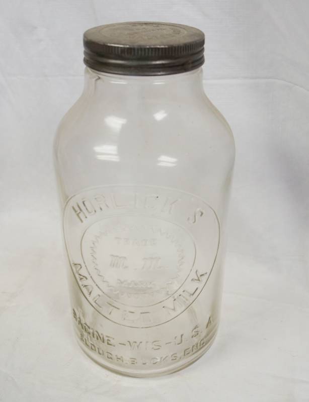 lot 1898 image: Vintage Horlicks Malted Milk Jar woriginal lid - Amazing Find