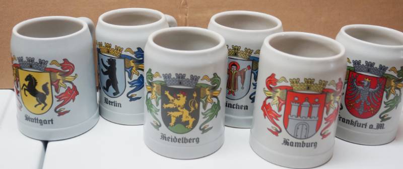 lot 2043 image: Lot of 6 Ceramarte Mugs - Featuring German Cities and Crests