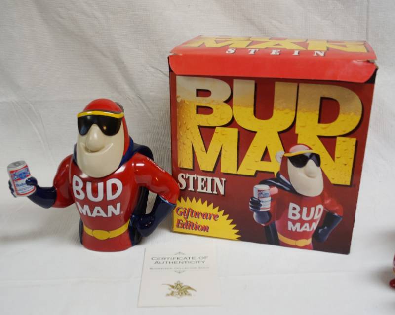 lot 2076 image: Giftware Edition Bud Man Stein - wbox Budweiser Anheuser-Busch-NIB