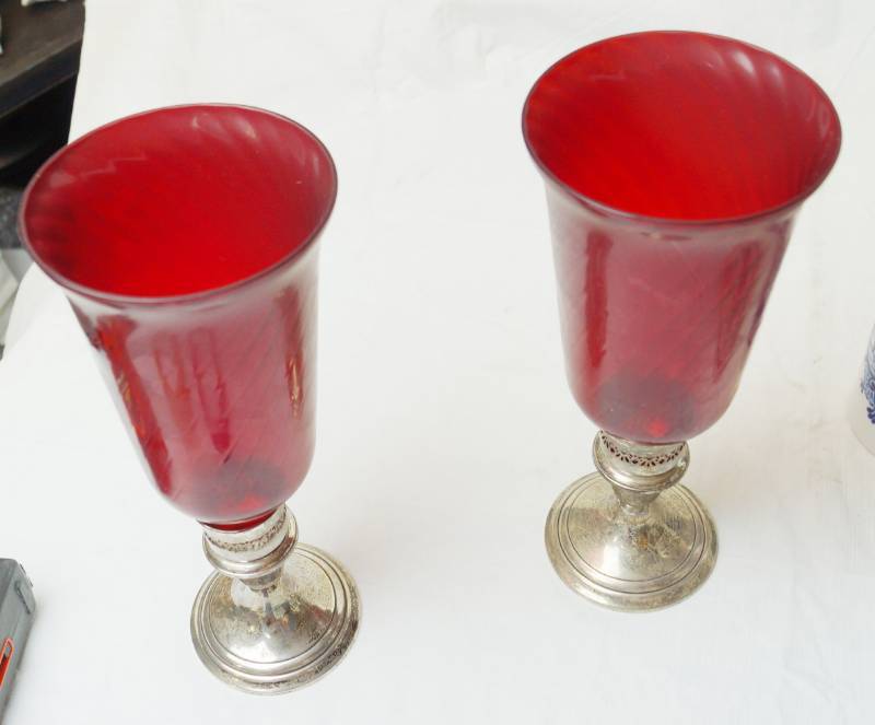 lot 2079 image: Set of 2 Gorgeous GORHAM Ruby & Sterling Vases - Rare