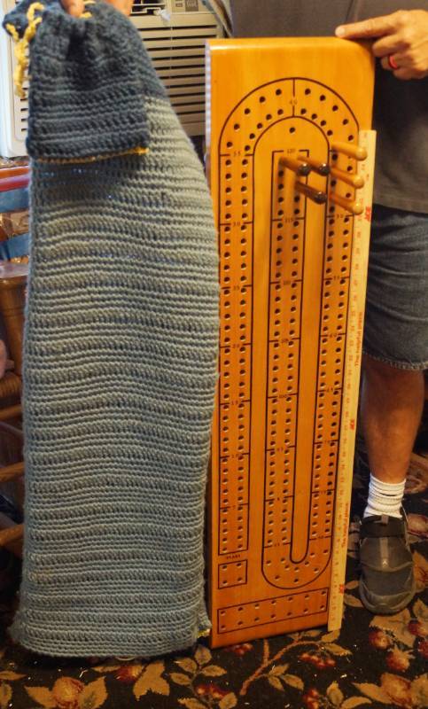 lot 2215 image: Biggest Cribbage Board Game EVAH Check it out Beautiful Wood and protective carry cases included. AWESOME