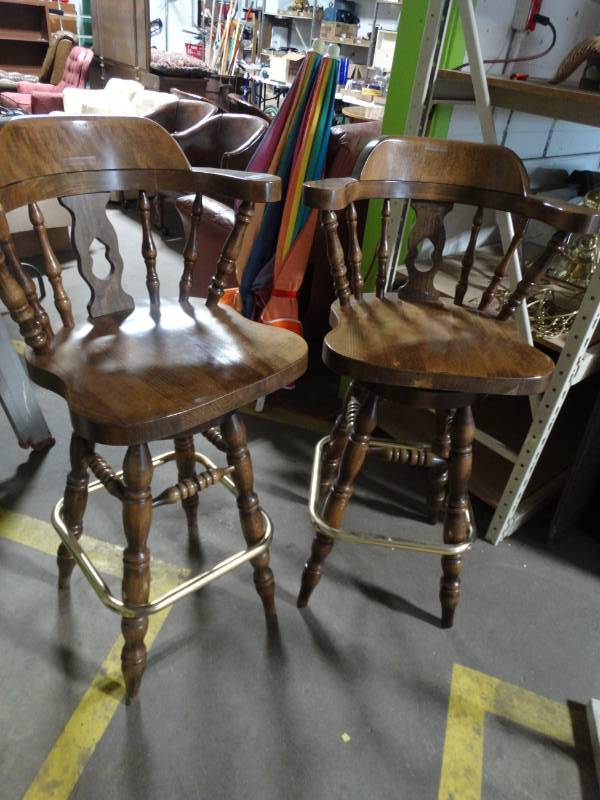 lot 17702 image: 2 Solid wood bar stools.