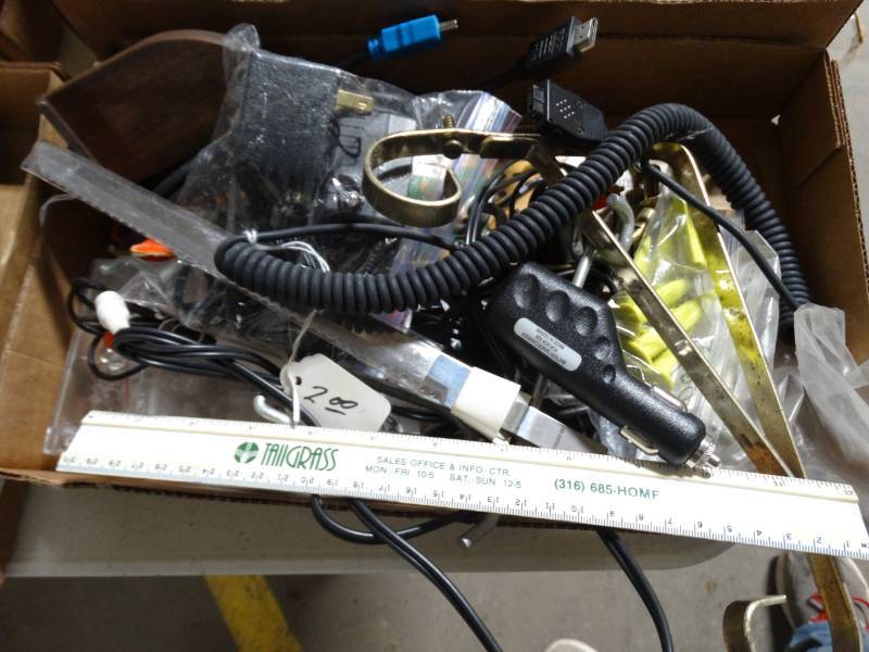 lot 17705 image: Lot of cords, brackets, hardware & more.