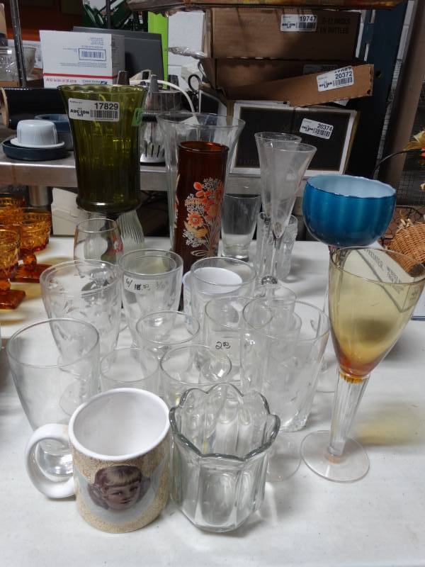 lot 17829 image: Lot of various vases, candle holders, and glassware.