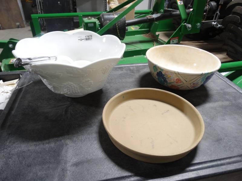 lot 17876 image: Lot of large milk glass bowl, & pottery bowl.