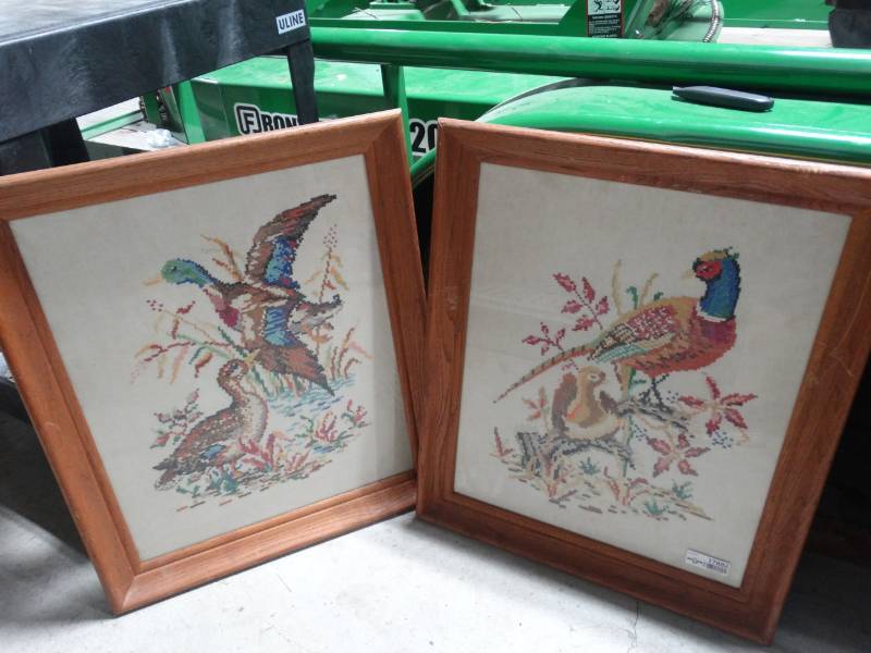lot 17882 image: 2 Knitted framed art.