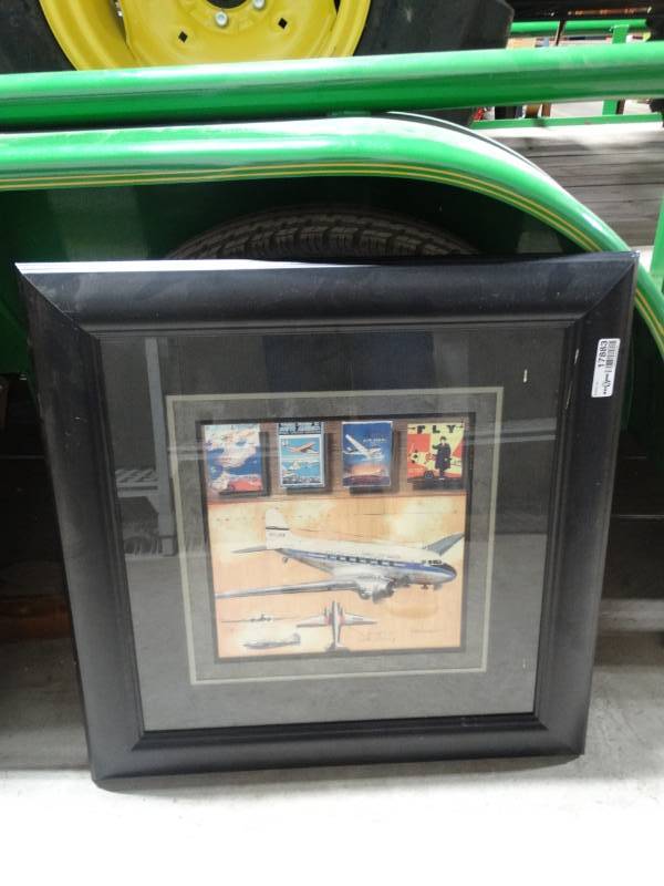 lot 17883 image: Framed DC-3 plane wall art.