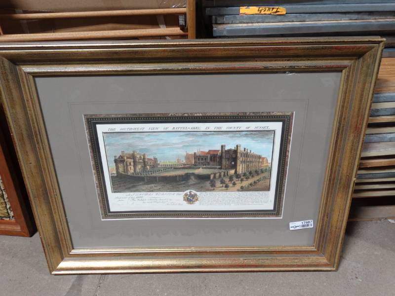 lot 17887 image: Framed the south-west view of battel-abby in the county of sussex framed wall art.