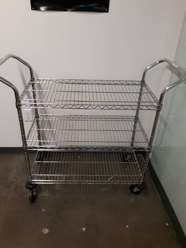 lot 1129 image: Chrome 3 shelf Rolling Cart