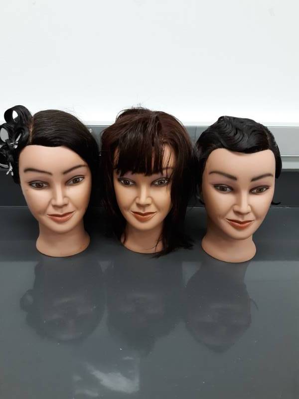 lot 1140 image: Lot of 3 Marianna Mannequin Heads with Hair