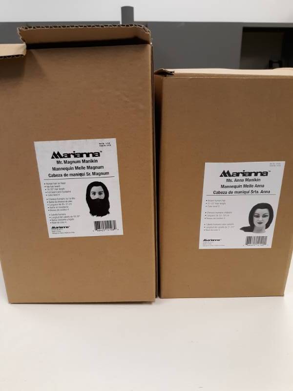 lot 1209 image: Lot of 2 Marianna Mannequin Heads with Hair NIB