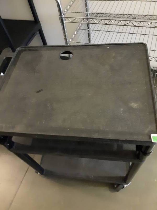 lot 2064 image: Metal  Plastic 3 Shelf Rolling Cart