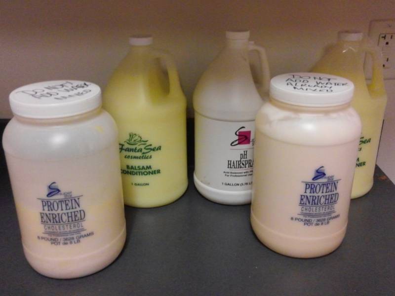 lot 1121 image: Balsam conditioner, Cholesterol and Hair Spray Gallon Jugs Lot