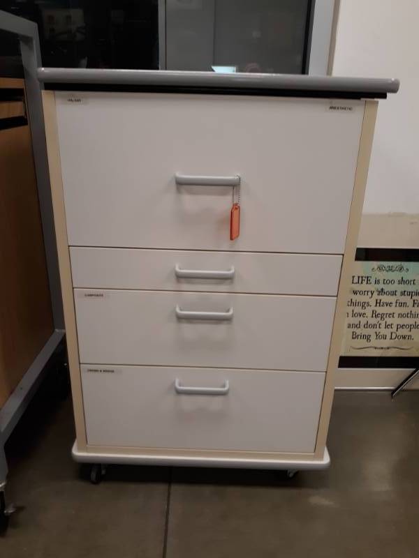 lot 3058 image: Rolling TableCabinet with 4 Drawers Top Slides Open
