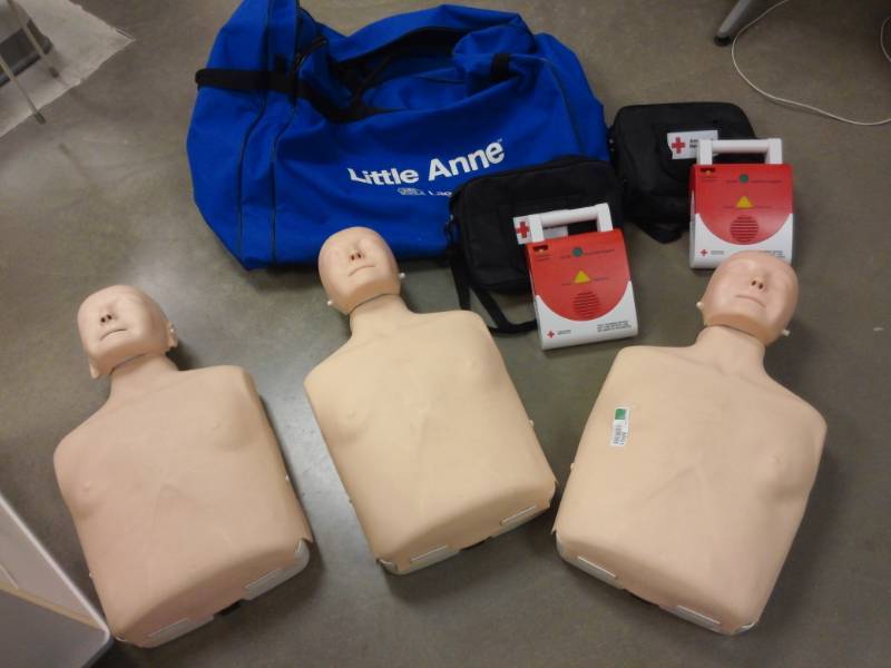 lot 3051 image: Pair of CPR Training Kit w. Adult Manikin with American Red Cross AED Trainer, Medium Tone