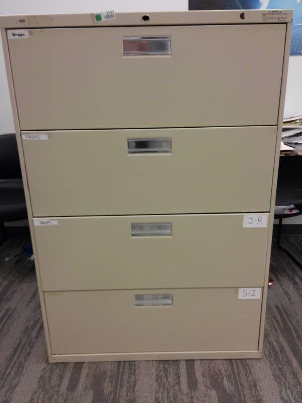 lot 3151 image: Metal Four Drawer Lateral Filing Cabinet