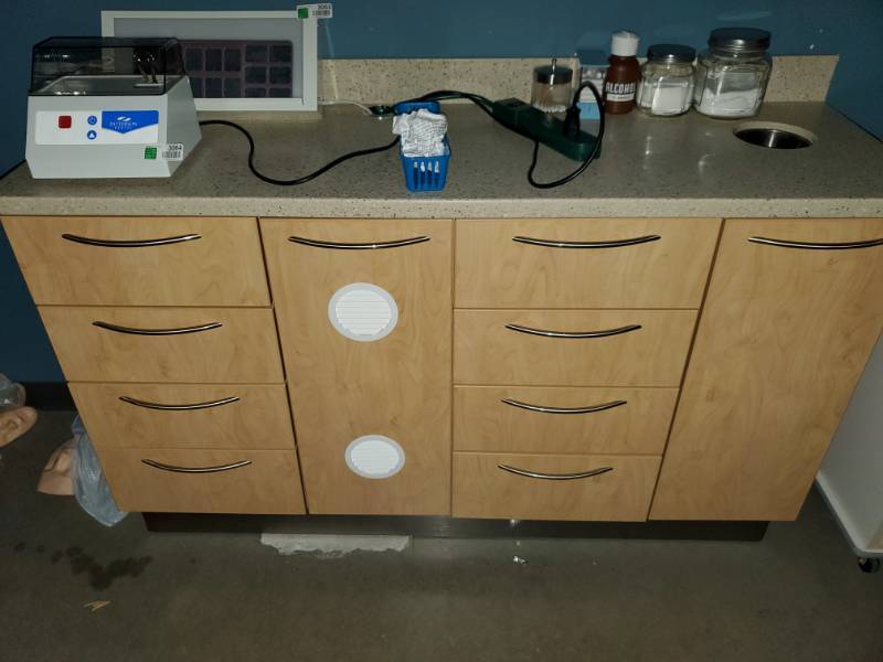 lot 3062 image: Bank of Cabinetry with Countertop - Two 4 Drawer Sets and Two Door Cabinets Contents on top Not Included