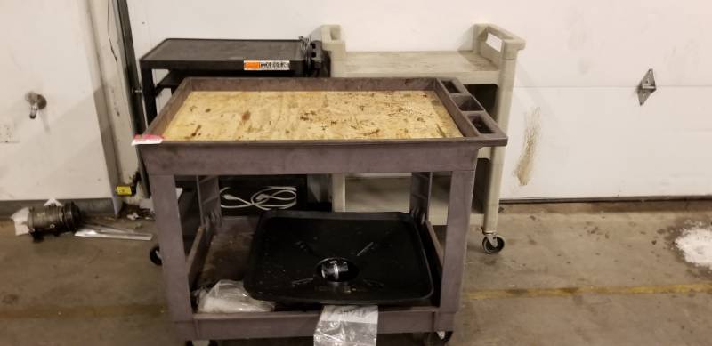 lot 9504 image: Lot of 3 Rolling Parts Carts - Plastic  Metal