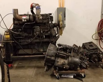 lot 9523 image: Mack Engine 1994 Model EM7-300 and Road Ranger TransmissionEngine Partially Disassembled