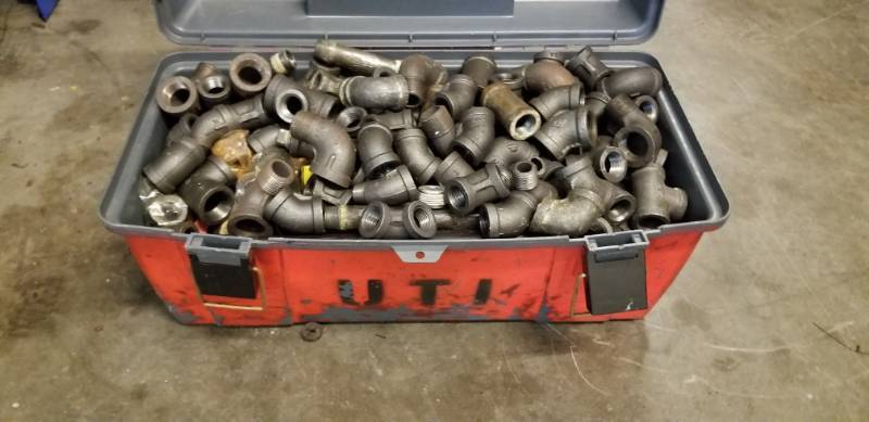 lot 9529 image: Tool Box Full of Galvanized Pipe Fittings