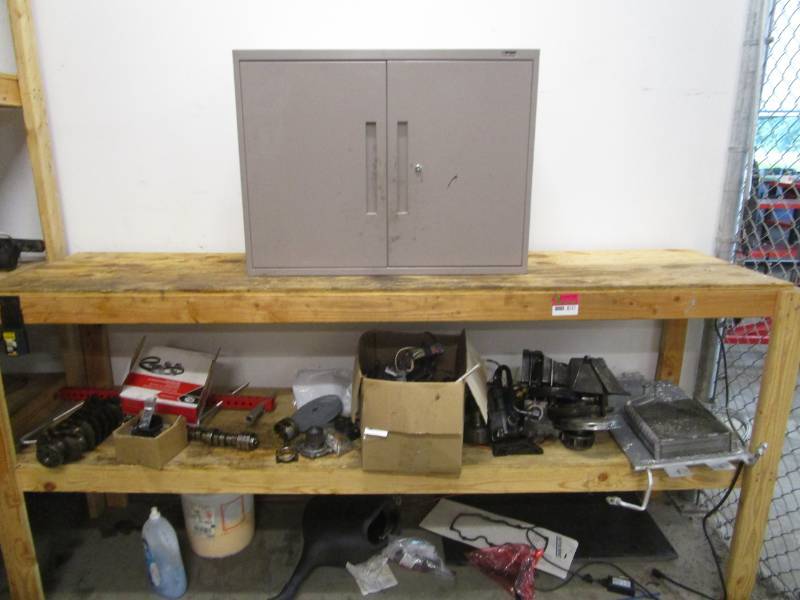 lot 8171 image: Boulevard Metal Two Door Cabinet with Contents on Shelves Underneath Shelving Included