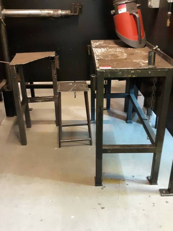 lot 9562 image: Steel Tables and Work Bench Stool