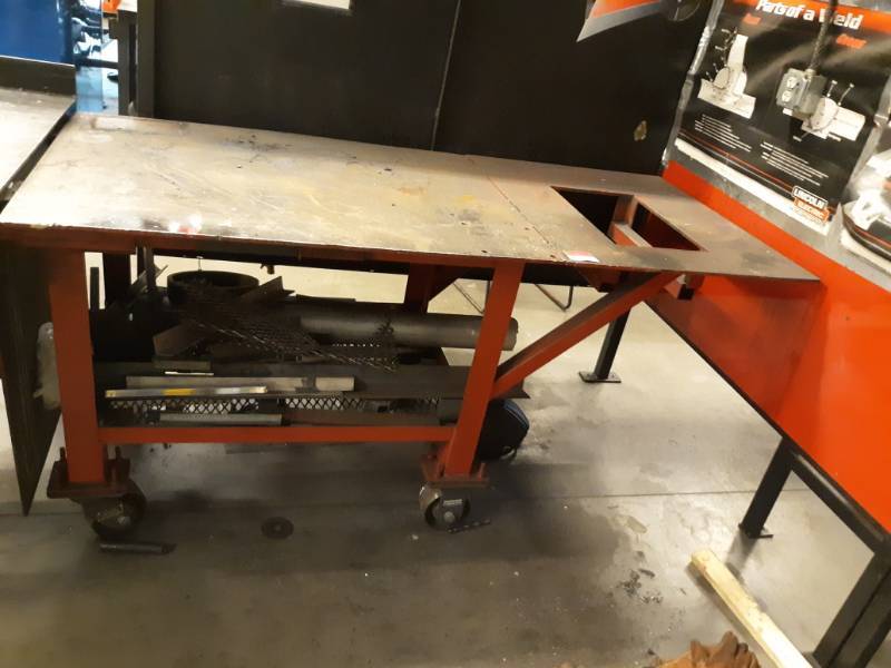 lot 9572 image: Rolling Steel Work Table with Drop Leaf Extension and Undershelf