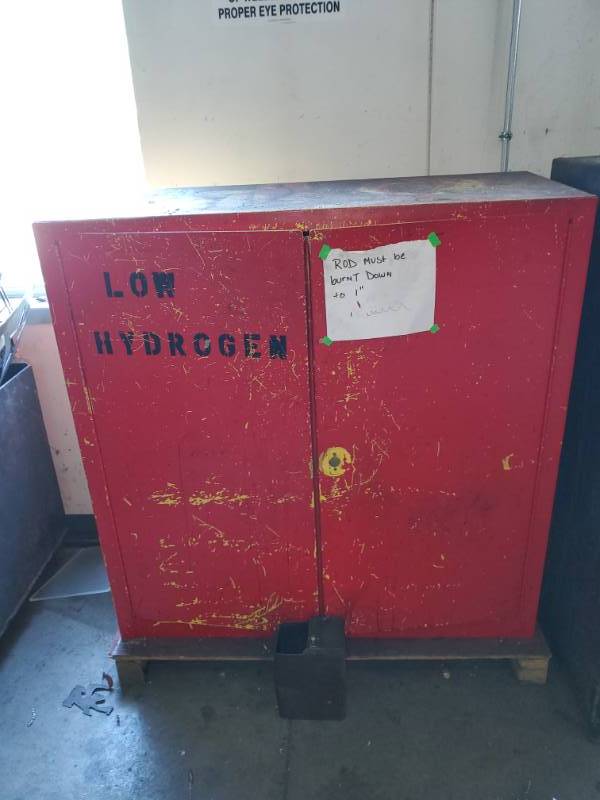 lot 9647 image: Red Painted Metal Cabinet