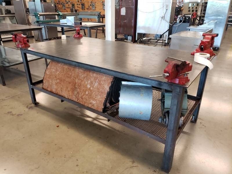 lot 8038 image: 8 x 4 Steel Worktable Vises Sold Separately