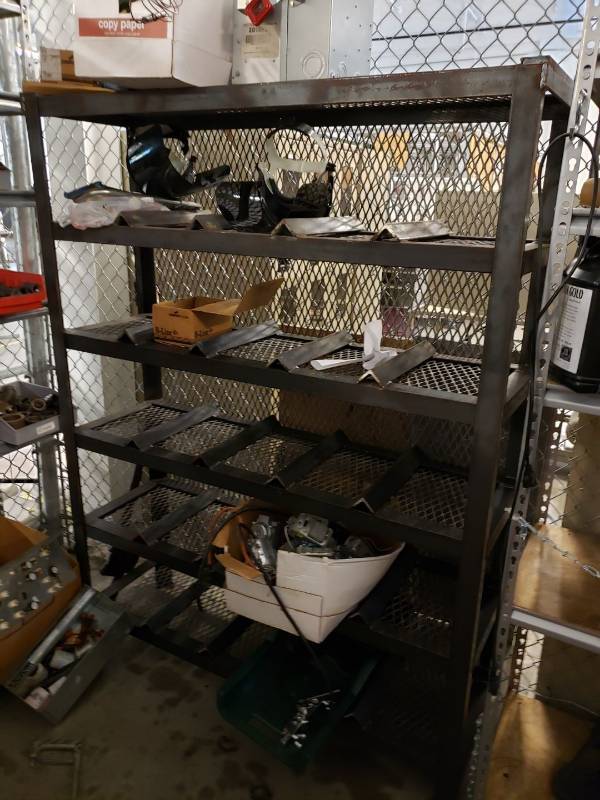 lot 8234 image: Heavy duty metal rack and contents on shelves