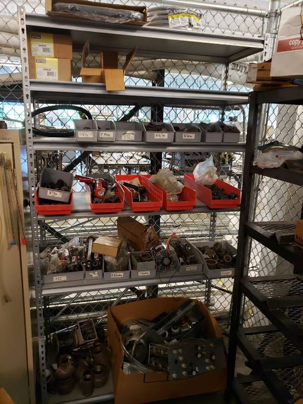 lot 8235 image: 6 shelf metal rack with contents