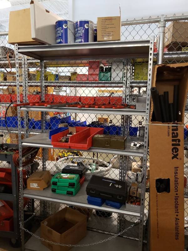 lot 8247 image: Metal storage racks contents not included