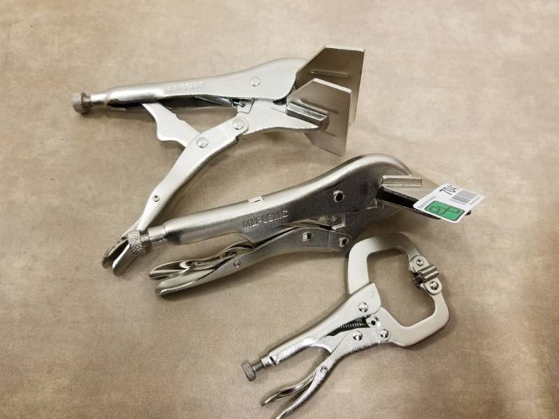lot 7041 image: Mac Tools 8in Sheet Metal Locking Pliers and 4in Locking C Clamp