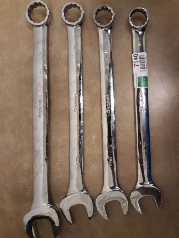lot 7140 image: Snap-on 4 PC. Combination Wrench Set 1 14 in, 1 18 in, 1 116 in, 1 in