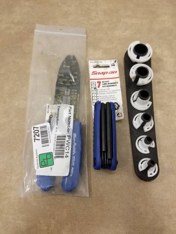 lot 7207 image: Blue Point Wire Strippers, Snap-On 7 Hex Keys, Automotive AC connector Tool