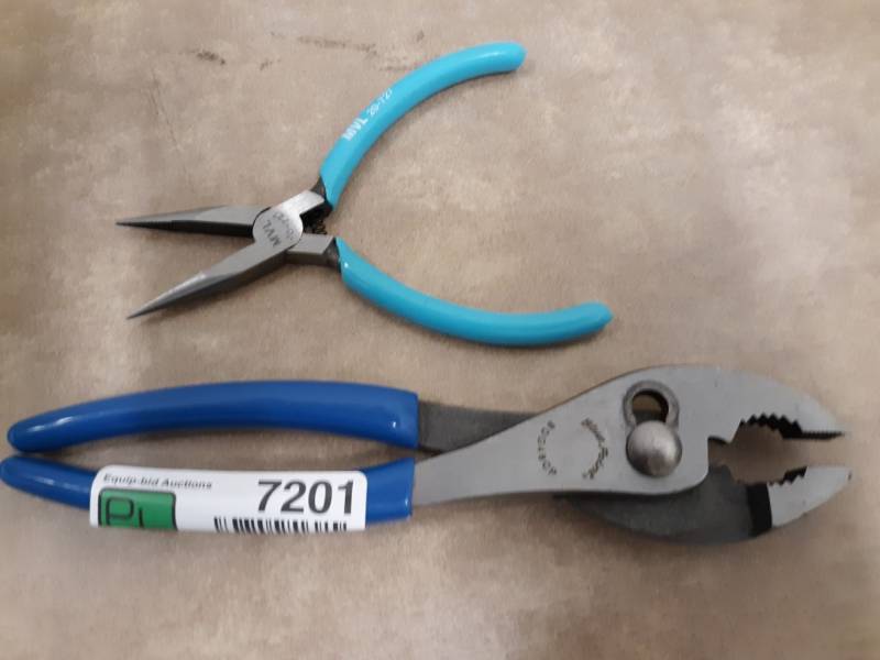 lot 7201 image: Blue Point 8  Slip Joint , Vinyl Grip Pliers Model # BDG48CP, Spring Load Needle Nose Pliers Model # MVL 20-727