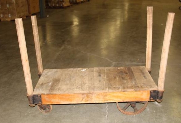 lot 1983 image: Nutting Company Heavy Duty Antique Vintage Industrial Age Warehouse Flat 4 wheel Flat Cart
