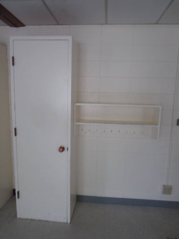 lot 5189 image: Wood Cabinet with Shelves and Wall Mounted Coat Rack Shelf