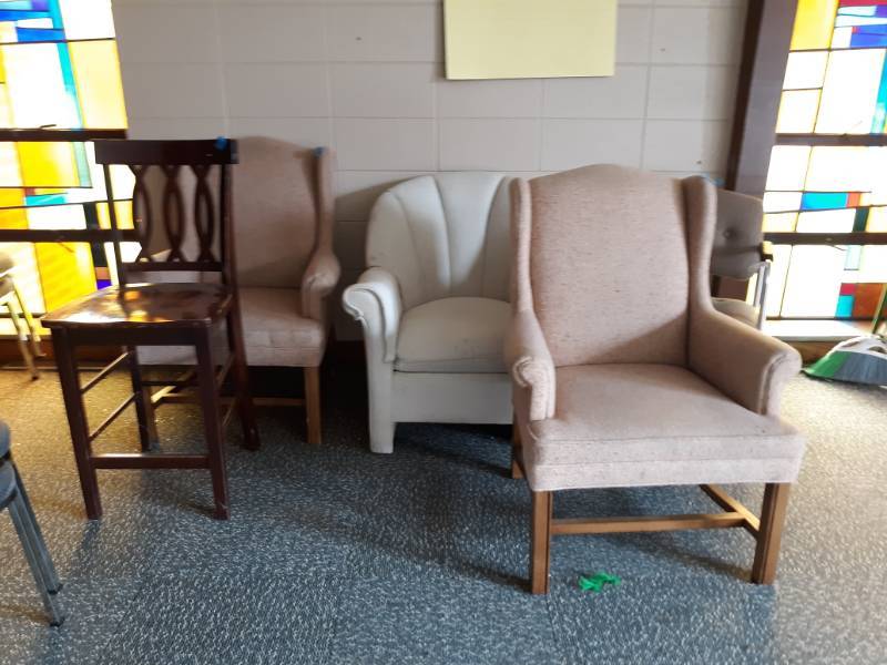 lot 5136 image: Three Arm Chairs, Bar Height Chair and MORE