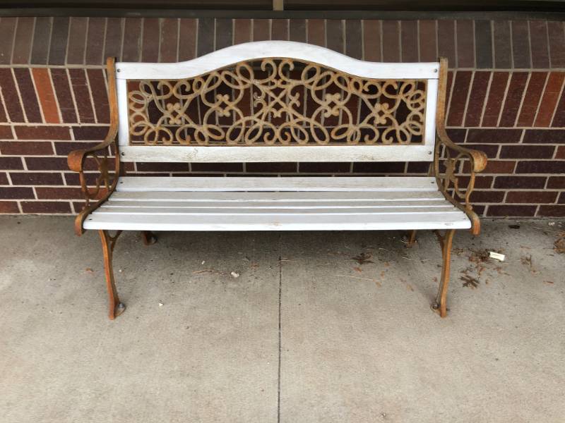 lot 4385 image: Wrought Iron Wooden Bench