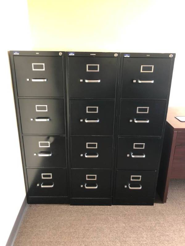 lot 4260 image: 3 Black Hon Filing Cabinets Lot