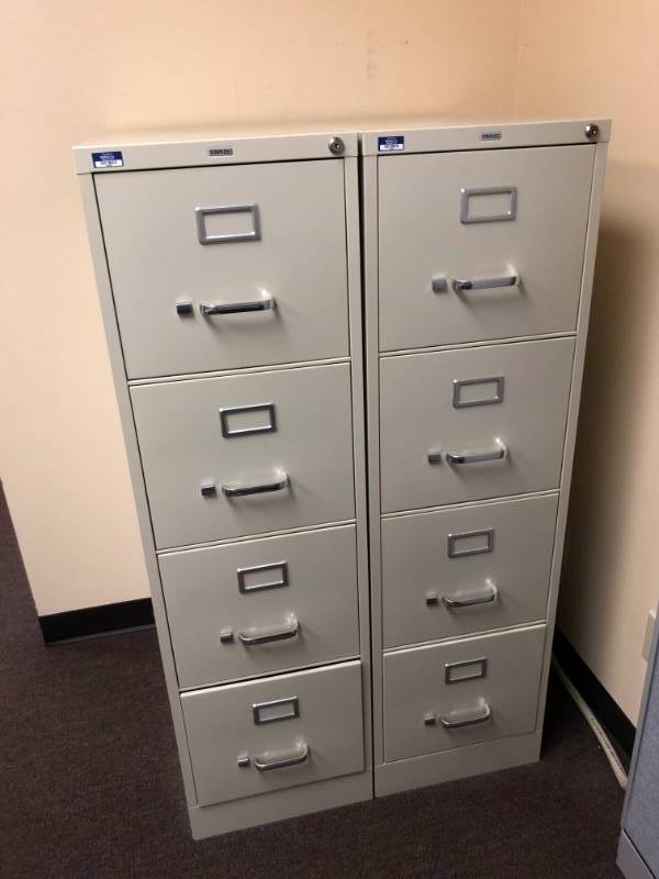 lot 4269 image: 2 Beige Staples Filing Cabinets