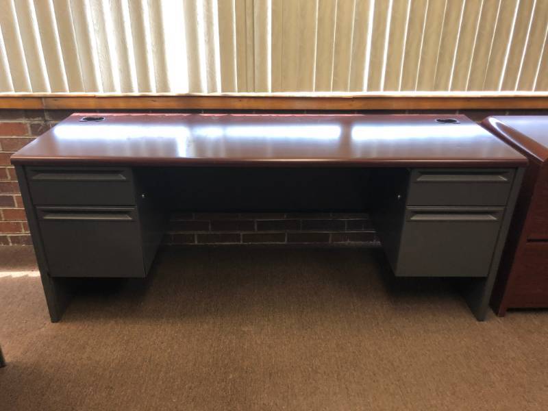 lot 4291 image: Metal Grey Mahogany Desk