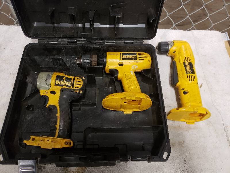 lot 10834 image: Dewalt Drill, Impact Drill, Right Angle Drill, Case.