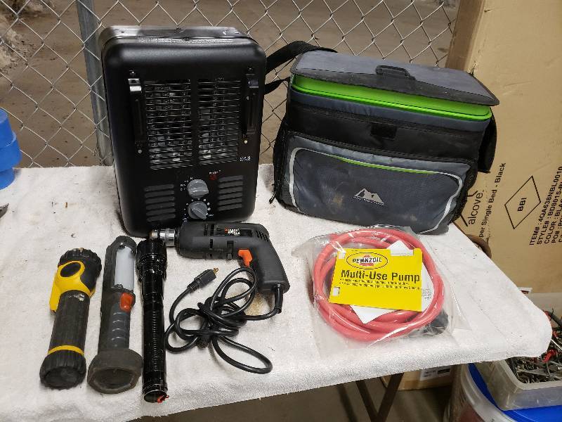 lot 10835 image: Cooler, Heater, Flashlights, and More